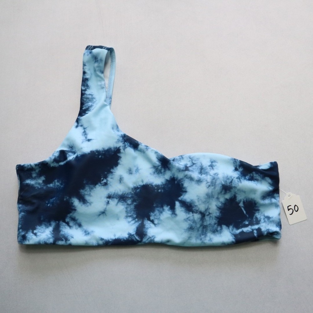 Blue Tie Dye One Shoulder Swim Sports Bra Hippie Bralette Bikini Top L Large